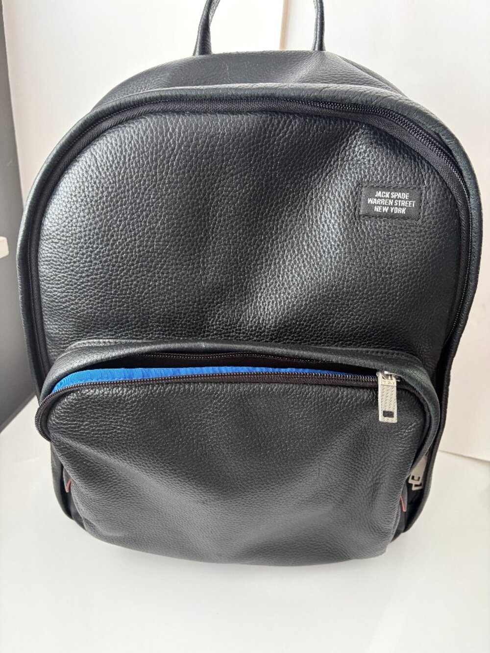 Jack Spade backpack black leather with blue trim
